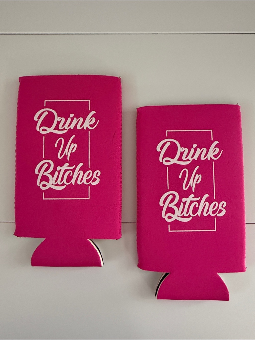 Hot Pink 'Drink Up Bitches' Neoprene Can Cooler Set